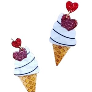 Double Heart Ice Cream Cone Dangle Earrings